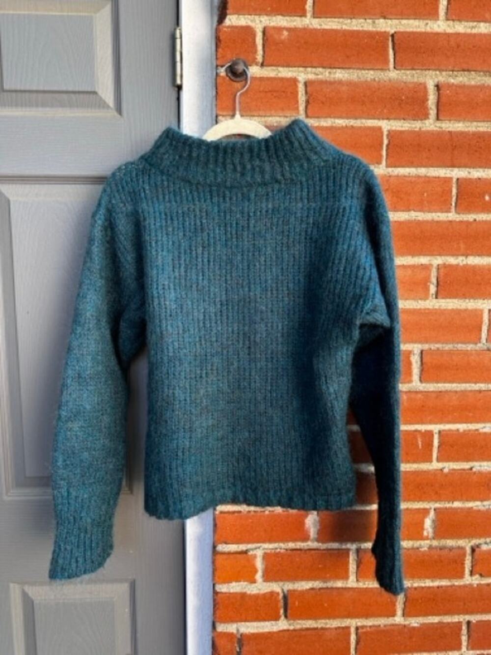 Cassidy Vintage Mohair Mock Neck Chunky Sweater Size S Teal Classic Boho
